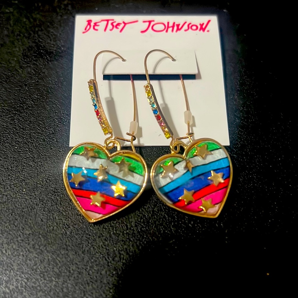 Rainbow Heart Dangle Drop Earrings